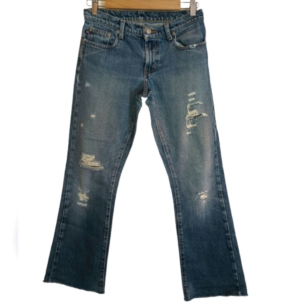 Polo Ralph Lauren Saturday Jean Womens 4/27 Blue Distressed Bootcut Raw Hem